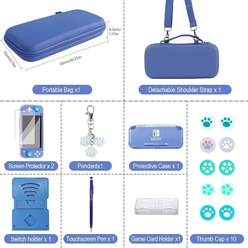 Switch Lite Case Carrying Case- 19 in 1 for Nintendo Switch Accessories Bundle with Switch Lite Thumb Grips, Clear Protective Cover, Screen Protector Cover, Pendant, Stand, Stylus, for Boys, Navy Blue thumbnail 2