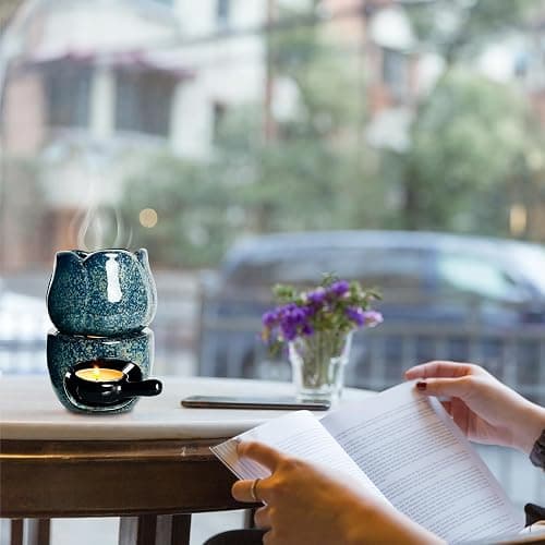 2 Pack Fragrance Essential Oil Burner Tealight,Tea Light Candle Wax Warmer,Tealight Fragrance Oil Warmer (2 Pack, Ice Cracked Glaz Lotus Shape) thumbnail 2