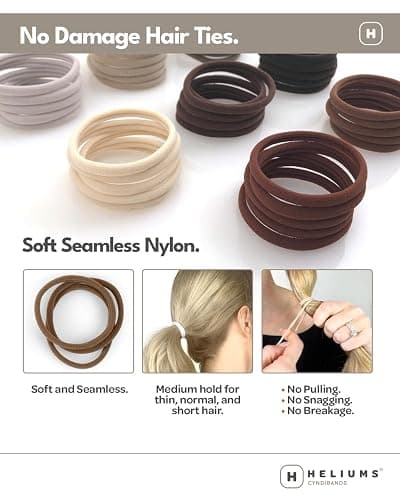 Heliums Thin Seamless Hair Ties - Dark Ginger - 6mm Nylon No Damage Ponytail Holders, 1.75 Inch, Medium Hold for Thin to Normal Hair - 18 Pack thumbnail 2