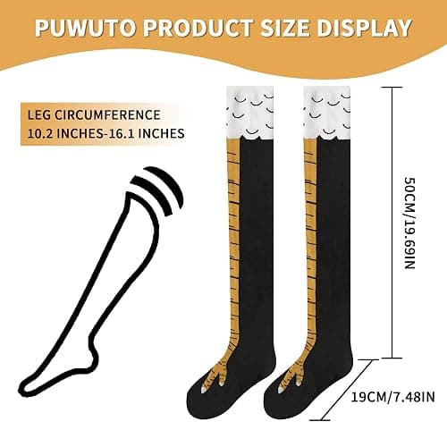puwuto Chicken Leg Socks - 3D Novelty Funny Knee-High Chicken Costume Feet Socks, 19.6in Animal Paw Socks for Adult Women Men Thanksgiving Xmas Gifts Birthday Party Christmas Stocking Stuffer thumbnail 3