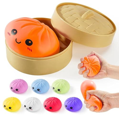 Dumpling Squishy Toys, Gaint Dumpling Squishy Mystery Box, Colorful Squishies Dumplings Stress Balls Toy, Stocking Stuffers with Food Steamer Stretchy Desk Toy (Orange) - Image 1