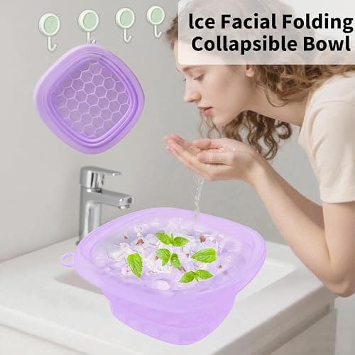 EBIGIC Face Bowl for Ice with Built-in IceTray,Collapsible Silicone Face Ice Bowl – Cold Plunge Therapy for Skin Tightening & Facial Treatment– Portable Spa Tool for Home & Travel（Purple) thumbnail 6