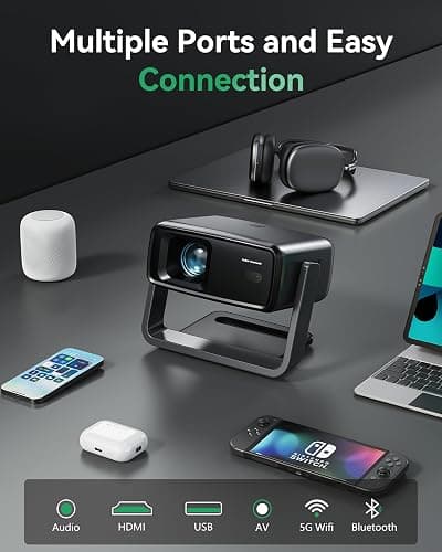 Projector with WiFi and Bluetooth, Support Decoding Projector 4K, 1200 ANSI 180° Rotatable with Native 1080P Mini Projector, Auto Keystone, Portable Smart Outdoor Home Movie Projectors thumbnail 7
