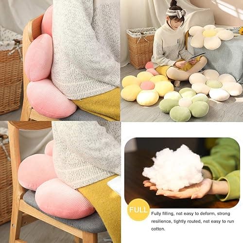 Morbuy Flower Pillow Floor Cushion Cute Flower Shape Preppy Pillow Chair Seat Pad Aesthetic Room Decor Soft Cozy Colorful Daisy Plush Cushion Tatami Sofa Bed Pillows (White/Yellow,35cm/13.7inch) - 35cm/13.7inch - White/Yellow thumbnail 5