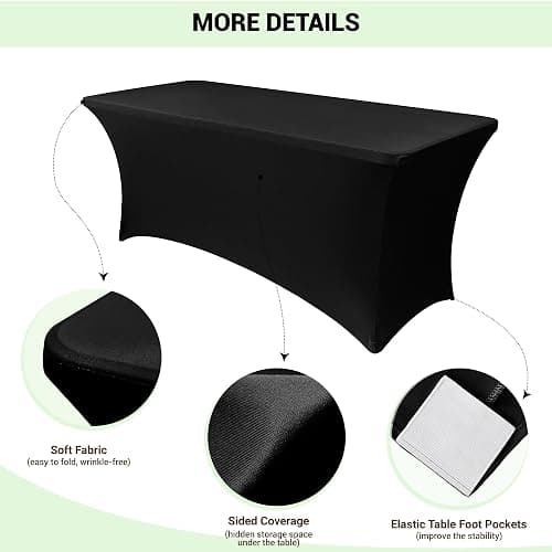 Obstal 6ft Stretch Black Spandex Table Cloth for Standard Folding Tables - 2 Pack Universal Rectangular Fitted Tablecloth Protector for Wedding, Trade Show, Vendor Stand thumbnail 5