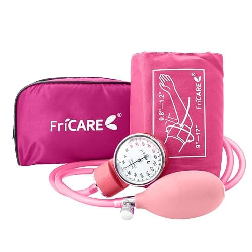 FriCARE Manual Blood Pressure Cuff for Nursing Students, FSA/HSA Eligible, Aneroid Sphygmomanometer for BP Monitoring, Home & Medical School Essentials with Carrying Case, Universal Adult Size, Pink - Image 1