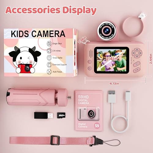 Kids Camera for Girls Age 3-12, Children Selfie Digital Camera with Tripod, HD Toddler Camera for Kids, Birthday Gifts for Girls Boys, Cute Pink Video Camera Toys - 32G SD Card Included | Children Travel Camera HD Digital Video Camcorder, With Tripod, SD Card Included, Toddler Festival Birthday Gifts thumbnail 8