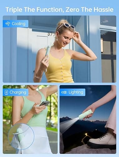 JISULIFE Handheld Mini Fan, 3 IN 1 USB Rechargeable Portable Fan [12-19 Working Hours] with Power Bank, Flashlight, Pocket Design for Travel/Summer/Concerts/Lash, Gifts for Women(Green) thumbnail 2