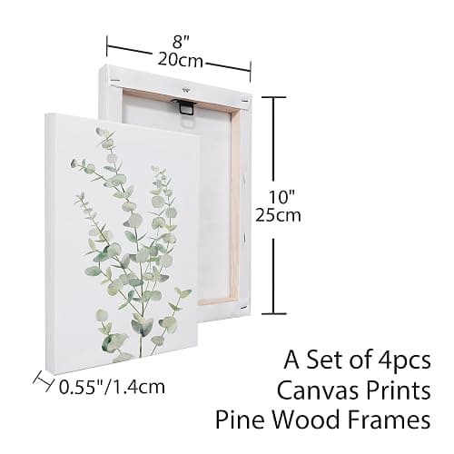 Erctoo Botanical Plant Canvas Wall Art, Framed Boho Wall Decor for Bathroom, Minimalist Aesthetic Bedroom Wall Art, Sage Green Eucalyptus Leaf Prints for Office, Set of 4PCS, 8”X10” thumbnail 3