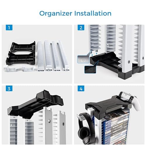 ASFSKY Video Game Storage Tower - 24 Game Holder Stand with 2 Hooks for Controllers Universal Organizer Compatible with PS5, PS4, Xbox, Switch Games (23) thumbnail 4