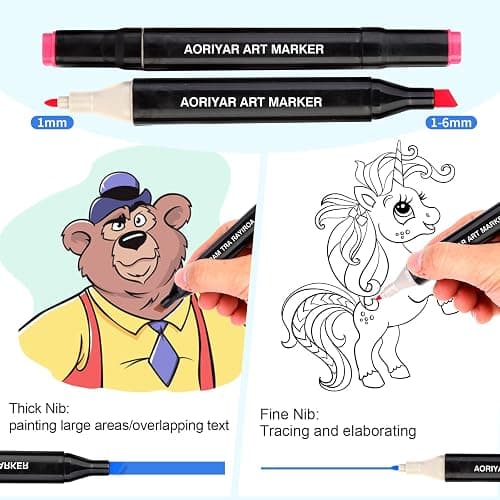 Aoriyar 48 Colors Dual Tip Twin Marker Pens Set - Permanent Graphic Marker Pens for Drawing Colouring Sketching Painting - Art Alcohol Marker Pens for Artist Adult Kids Manga thumbnail 4