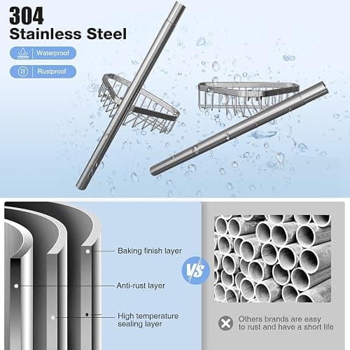 ESSEME Corner Shower Caddy Tension Pole: Adjustable Rustproof 4-Tier Inside Bathroom Organizer - 47-121 inch Quick Installation Bathtub Shelves for Shampoo Storage - Rod Floor Standing Bath Rack thumbnail 4