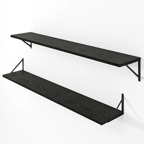 Vivelove Black Deep Floating Shelves for Wall, 48W x 8D Wood Wall Shelves Set of 2, Wide Floating Bookshelf for Living Room, Kitchen, Office, Bedroom and Decor Storage, with Metal Bracket - Black thumbnail 8