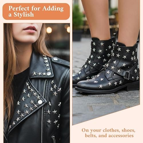 Mabor 200PCS Star Studs for Clothing, Metal Spikes Rivets for DIY Jacket, Belt, Bag, Shoes, Punk Rock Decoration, Silver thumbnail 4