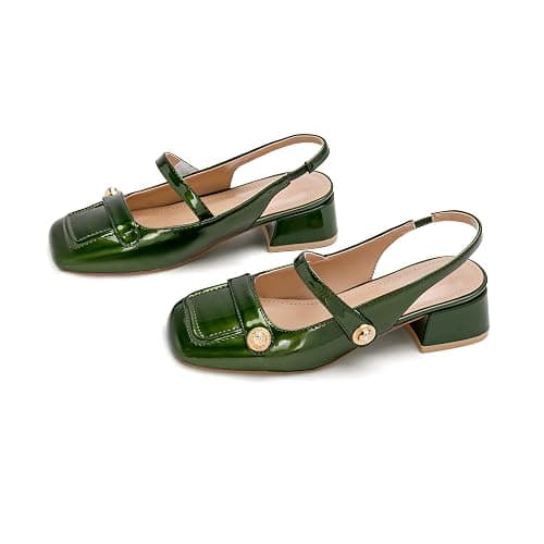 Slingback Mary Jane Heels for Women Low Block Heel Closed Square Toe Pump Shoes Heels Classic Daily Office Dressy Shoes thumbnail 4