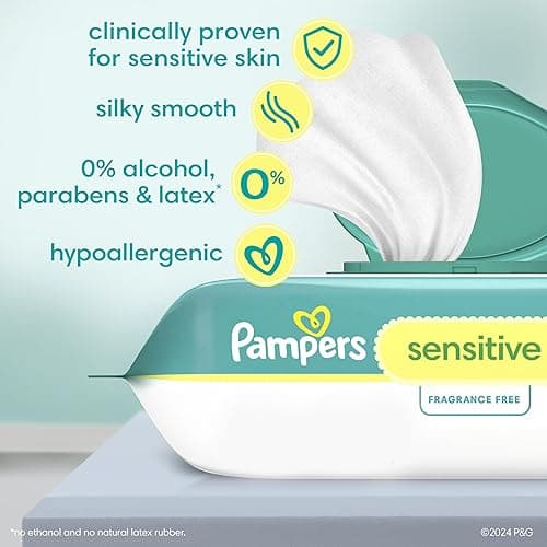Pampers Baby Wipes Sensitive Perfume Free 12X Pop-Top Packs 1008 Count - 1008 Count (Pack of 12) thumbnail 2