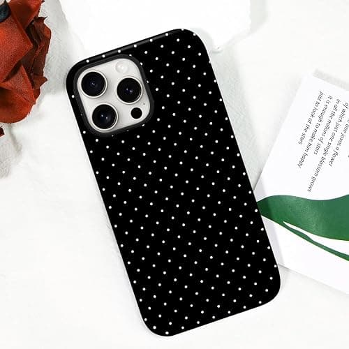 flewfun Magnetic for iPhone 14 Plus Case Cute Polka Dot Phone Case, Shockproof Slim TPU and Hard PC Protective Phone Cover Compatible with MagSafe Designed for Women Girls, Black thumbnail 8