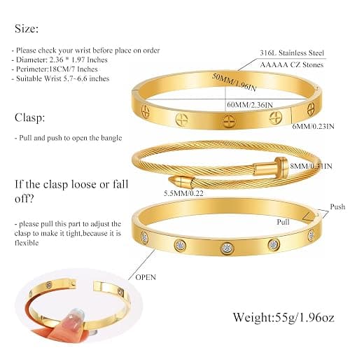Camhanno Gold Bracelets for Women - Stackable Bangles with Love & Friendship Theme - Stainless Steel Jewelry Gift for Her thumbnail 5