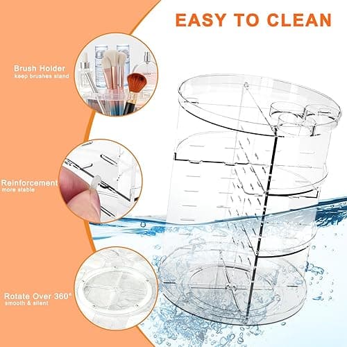 Rotating Makeup Organizer, DIY 8 Adjustable Layers Spinning Skincare Organizer, Cosmetic Display Case with Brush Holder Perfume Tray, Multi-Function Storage Carousel for Vanity Bathroom Countertop thumbnail 7