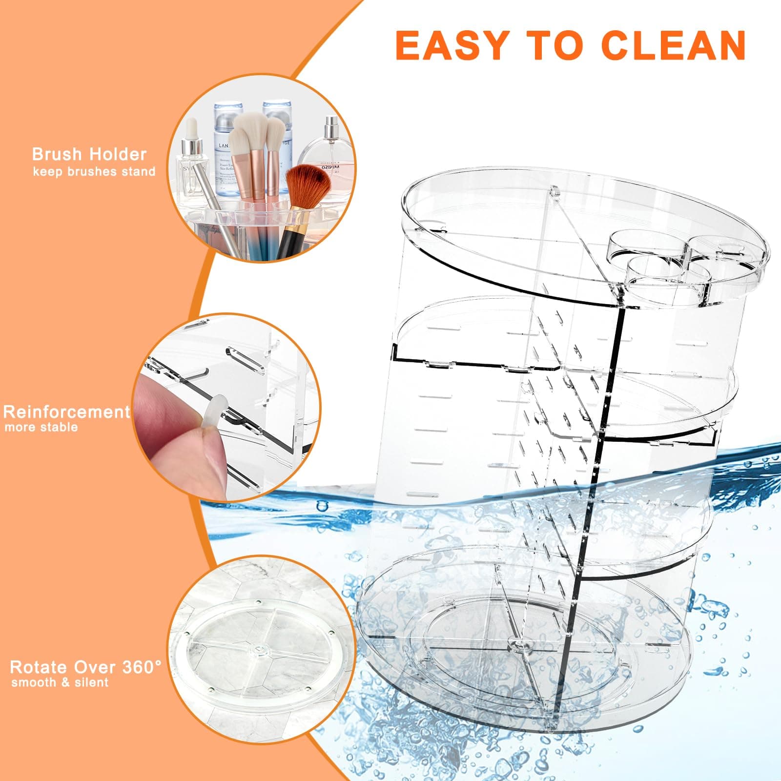 Rotating Makeup Organizer, DIY 8 Adjustable Layers Spinning Skincare Organizer, Cosmetic Display Case with Brush Holder Perfume Tray, Multi-Function Storage Carousel for Vanity Bathroom Countertop thumbnail 6