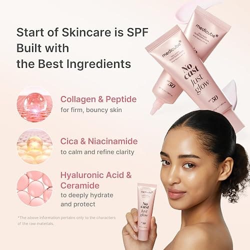 medicube No Cast Just Glow Collagen Sunscreen | SPF 50 Broad Spectrum Face Sunscreen | Lightweight, Non-Sticky, Hydrating Formula | Peptide, Cica for Soothing & Glow | Korean Skincare thumbnail 3