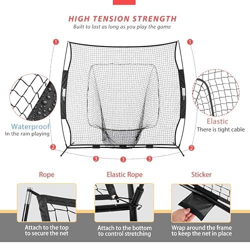 VIVOHOME Baseball Softball Batting Net - 7x7 Ft Baseball Backstop, Softball Practice Net for Hitting, Pitching, Throwing with Batting Tee and Carry Bag - 7 x 7 ft Black Net with Tee thumbnail 3