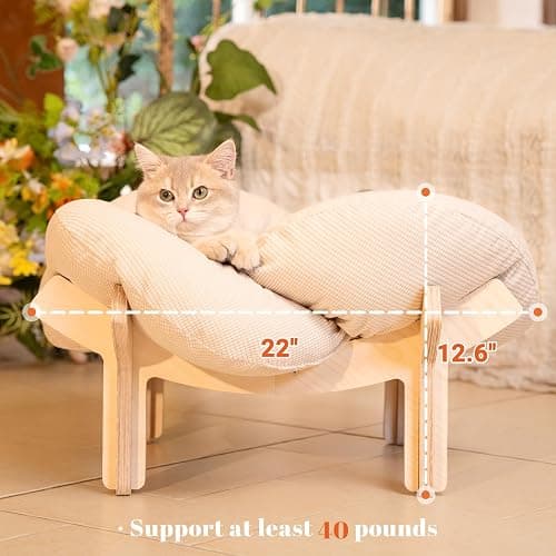 CHEERHOME PETS Elevated Cat Bed Wooden with Cushion Fluffy Pet Couch Sofa for Indoor Cats Raised Kitty Lounge Chair Suitable for Puppy, Cat Furniture(White) thumbnail 5