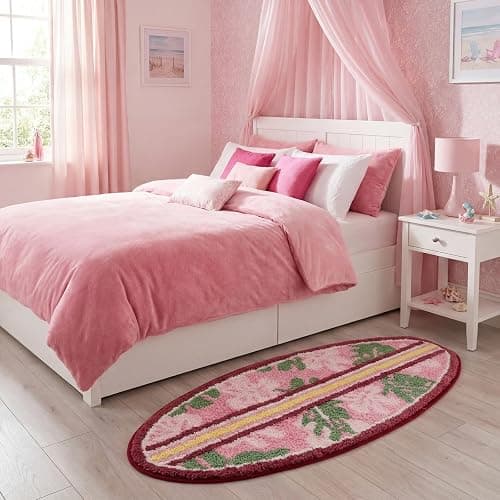 Dunzy Pink Hibiscus Bathroom Rug Cute Surfboard Shaped Bath Mat Non-Slip Flocking Bathtub Rug for Tropical Living Room Bedroom Decor thumbnail 4