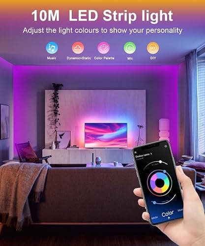 Nexillumi LED Strip Lights 10M, Bluetooth RGB Light Strips with Remote & App, Colour Changing Tape Lights, Music Sync Dimmable Lighting for Bedroom, Living Room, Kitchen, Ceiling & Party Decor thumbnail 4