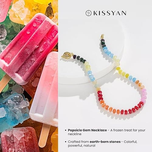KissYan Beaded Gemstone Necklace for Women, Colorful Boho Bead Choker Natural Stone Surfer Beach Necklaces 14K Gold Plated Summer Handmade Jewelry thumbnail 2