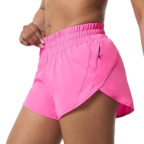 Aurefin Athletic Shorts for Women,Women's Quick Dry Workout Sports Active Running Track Shorts with Elastic and Zip Pockets - Regular Fit - Medium - Sonic Pink