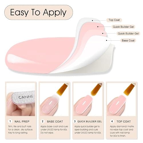 CANNI Quick Builder Nail Gel For Nails Set – 6 Colors 9ML Clear White Pink, Soak Off UV LED Nail Extensions & Strengthening, Self-Leveling Builder Gel for DIY Manicure & Salon Use Women thumbnail 7
