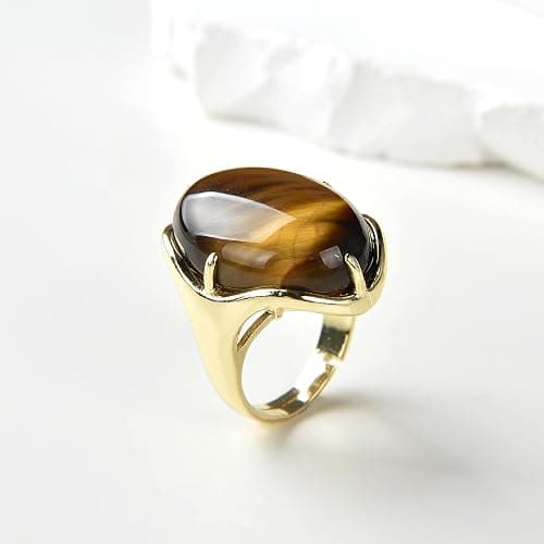 xinpeng Natural Stone Adjustable Finger Rings Semi Precious Oval Shaped Gemstone Jewelry For Women Anniversary Birthday Wedding Gift thumbnail 3