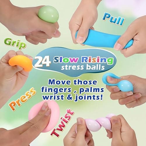 OGNI ORA 24 PCS Stress Balls for Adults and Kids Fidget Toys Party Bag Fillers for Kids Squeeze Sensory Fidget Toy Soft Squishy Ball for Anxiety Stress Relief thumbnail 5