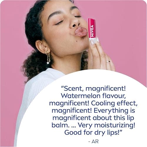 NIVEA Watermelon Shine Lip Balm, Tinted lip balm with shea butter & natural oils for 24hr moisture, Watermelon scent, Lip moisturizer for dry lips, (2 x 4.8g) thumbnail 6