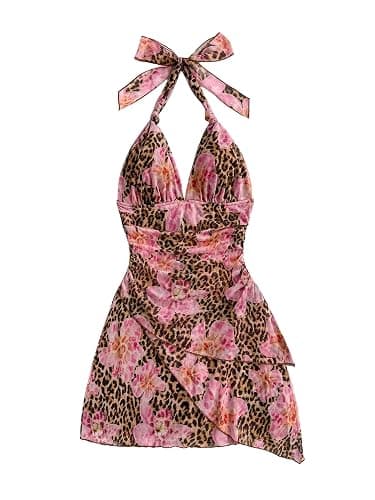 SOLY HUX Women's Y2K Dress Summer Tie Dye Print Sexy Mini Dress Retro Backless Halter Dress Club Dresses - Image 1