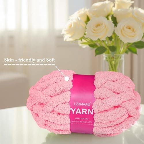 Chunky Yarn for Hand Knitting and Blankets – Super Soft Jumbo Chenille Yarn Pack for Crocheting, Bulky DIY Projects, 8 Skeins(Pink) thumbnail 5