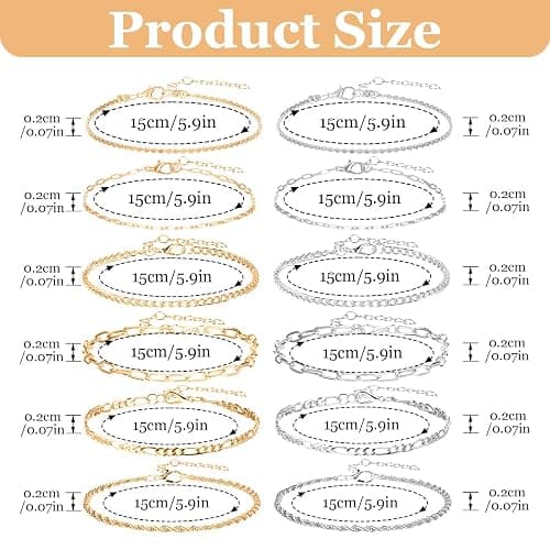 KFHENSOMR 12pcs Gold/Silver Ankle Bracelets for Women Layered Waterproof 14k Cuban Link Chain Anklets Set Adjustable Dainty Summer Beach Gold Accessories Boho Bracelet Jewelry thumbnail 2
