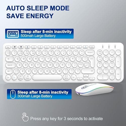 B Wireless Keyboard Mouse Set, Rechargeable Bluetooth & 2.4G Keyboard Mouse QWERTY UK Layout Computer Keyboard Quiet Mouse Combo for Windows PC Laptop Desktop - White thumbnail 5
