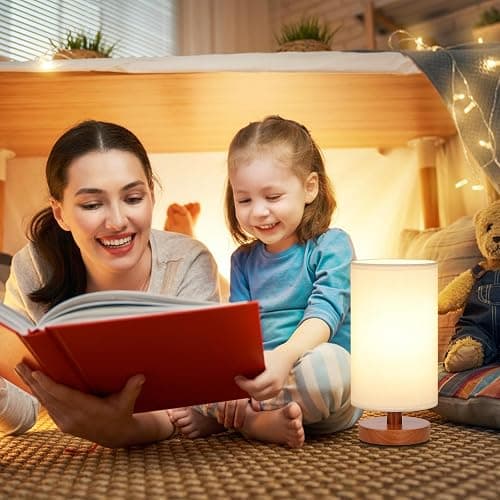 Fenmzee Small Table Lamp for Bedroom - Inline Control, Bedside Lamp with 3000K A15 LED Blub, Easy Assembly (White Shade - Walnut Base, 9" Inline Control) thumbnail 5