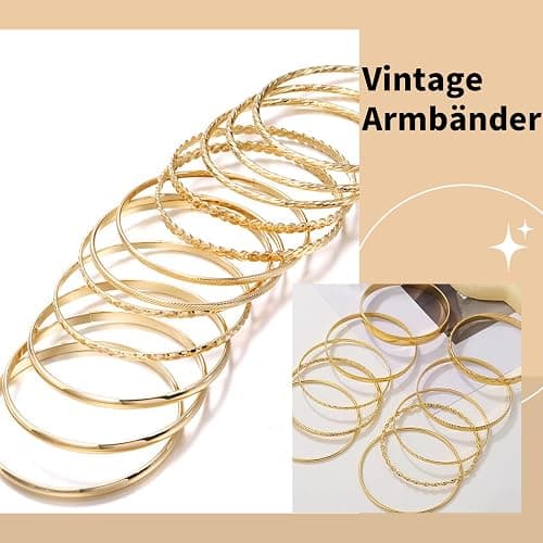 unbholkk 12 Stück Armreif Gold Set, Boho Armreifen Goldene Damen, Goldene Stapelbare Vintage Armbänder Indianer Bracelet Schmuck Armband Set, Bangles Modeschmuck für Hochzeit Party thumbnail 2