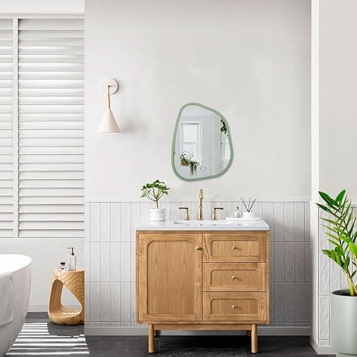 HLFMVWE Asymmetrical Mirror for Wall Irregular Wood Frame Modern Unique Wall Mirror Decorative Vanity Bathroom Living Room Bedroom Entryway Hallway Artistic Mirror 14"x10" thumbnail 7