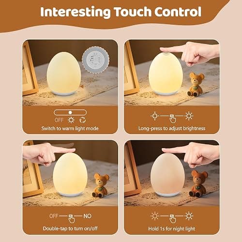 MediAcous Night Light for Kids, Baby Egg Light for Nursery, 7 Colors Changing & Stepless Dimming, Soft Silicone Touch Night Lamp with 1 Hour Timer, Rechargeable Nursery Night for Breastfeeding thumbnail 6