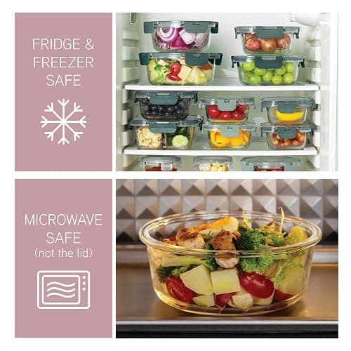 COOK WITH COLOR Premium 32-Pc. Borosilicate Glass Food Container Set with Dividers - 4 Rectangles, 8 Rounds, 4 Squares - Leakproof Lids - Meal Prep, Storage, Pink thumbnail 4