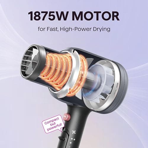 Wavytalk Blow Dryer, Blown Away Ionic Hair Dryer for Curly Hair with Diffuser, 1875W Fast Drying Blow Dryer with Ceramic Technology, 3 Attachments for All Hair Types, Light and Quiet, Grey thumbnail 4