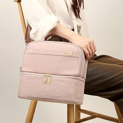 NISHEL Lunch Bag for Women, Insulated Two Separate Compartments Meal Box with Adjustable Shoulder Strap, Leakproof Cooler Case for Work, Pink thumbnail 8