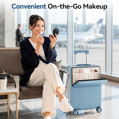 Carry On Luggage Front Pocket,Aluminum Frame Hardside Suitcase,GrayBlue | Zipperless Suitcase,22x14x9 Airline Approved,Cup and Phone Holder,USB Charger,Spinner Wheels,TSA Lock,Business Weekend Trips thumbnail 7