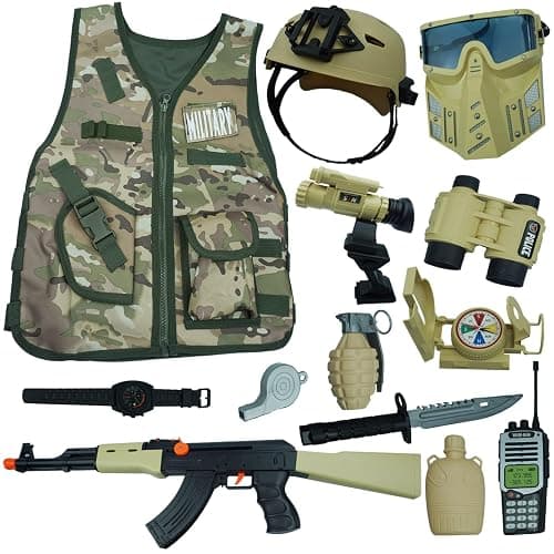 RedCrab Kids Army toys Soldier Combat Costume Set with Helmet, Toy guns for boys,12pcs Military War Accessories Dress Up Role Play Set for Aged 3-10 Toddlers - Image 1