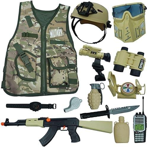 RedCrab Kids Army toys Soldier Combat Costume Set with Helmet, Toy guns for boys,12pcs Military War Accessories Dress Up Role Play Set for Aged 3-10 Toddlers