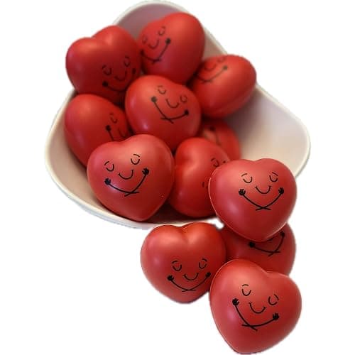 Heart Shape Stress Balls 16 Pcs Pack | 3” Inch Red Heart Shape Smile Balls | Squeeze Foam Heart Balls with Hug | Soft Heart Balls for Valentines Classroom Gifts | Valentines Party Favors | BASHOUT thumbnail 4